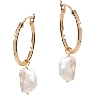 Venus Gold Hoop Earrings With Keshi Pearl Charm