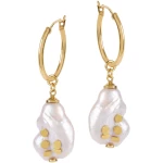 Venus Gold Hoop Earrings With Large Keshi Pearl And Barnacles