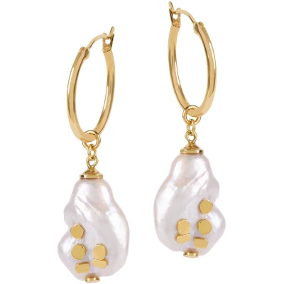 Venus Gold Hoop Earrings With Large Keshi Pearl And Barnacles