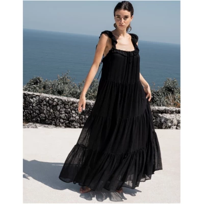Amaya Gathered Summer Dress in Black