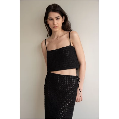 Ida Crochet Top in Total Black
