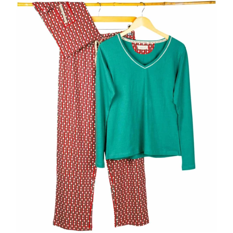 Pyjama Damen grün / rot, Gr. XL