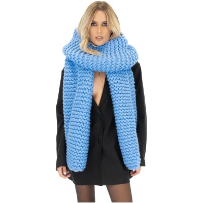 Straight Ribbed Chunky Scarf - Blue