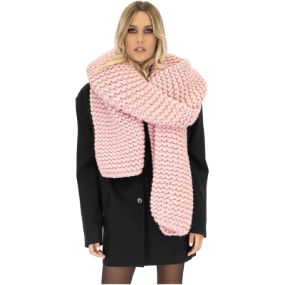 Straight Ribbed Chunky Scarf - Pink