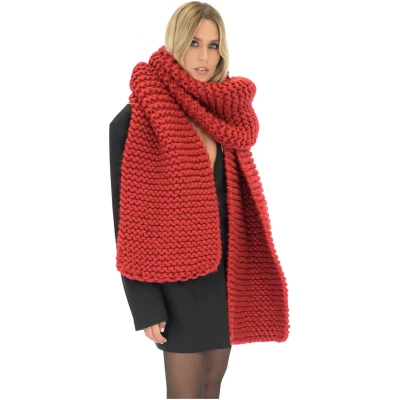 Straight Ribbed Chunky Scarf - Red