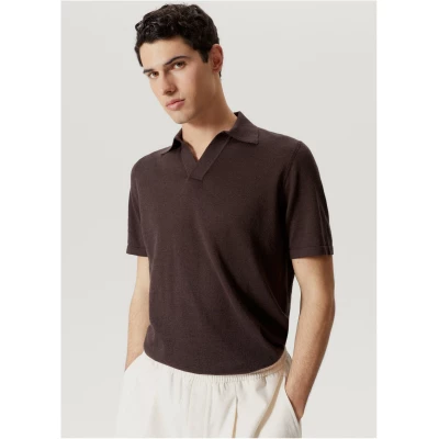 The Linen Cotton Short Sleeve Polo - Brown