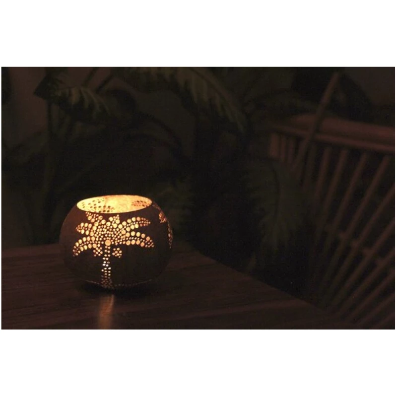 Balu Bowls Kerzenhalter aus Kokosnuss Motiv Palme