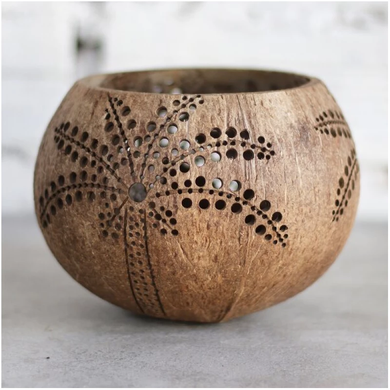 Balu Bowls Kerzenhalter aus Kokosnuss Motiv Palme