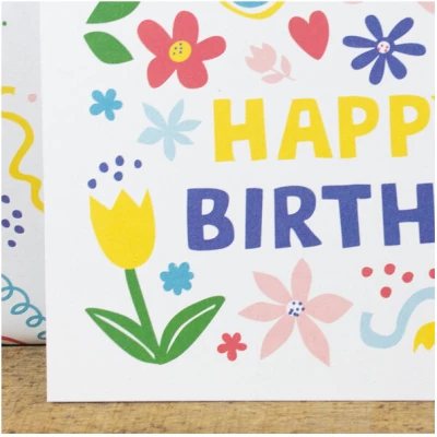 Bow & Hummingbird Postkarte Happy Birthday (Flowers)