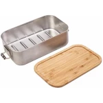 Cameleon Pack XL Edelstahl Lunchbox mit Deckel aus Bambus Holz