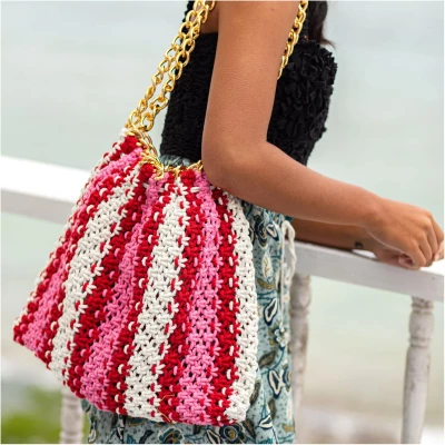 Colette Macrame Beach Bag In Pink Red