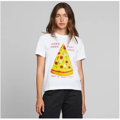 DEDICATED Damen T-Shirt Work Hard Pizza - White