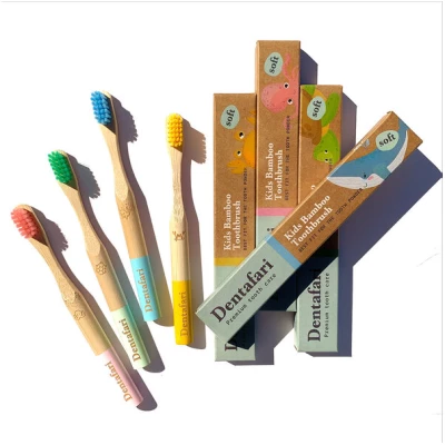 Dentafari Bambus Kinder Zahnbürste 4er Set - 4 Farben - weiche Borsten