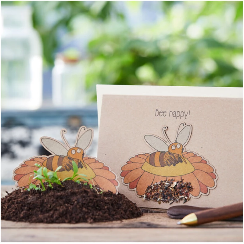 Die Stadtgärtner Grußkarte "Bee Happy" I Klappkarte enthält hochwertige Wildblumensamen