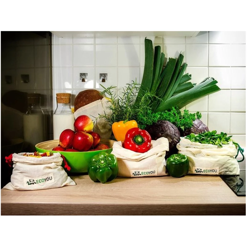 EcoYou Gemüsebeutel & Obstbeutel + Brotbeutel, Obstnetz, Gemüsenetz [4x]