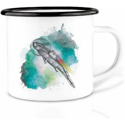 Emailletasse "Astrolotl" von LIGARTI | 300 oder 500 ml | handveredelt in Deutschland | Cup, Kaffeetasse, Emaillebecher, Camping Becher