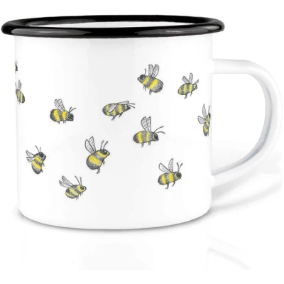 Emailletasse "Bieneschwarm" von LIGARTI | 300 oder 500 ml | handveredelt in Deutschland | Cup, Kaffeetasse, Emaillebecher, Camping Becher