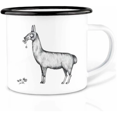 Emailletasse "Lama" von LIGARTI | 300 oder 500 ml | handveredelt in Deutschland | Cup, Kaffeetasse, Emaillebecher, Camping Becher