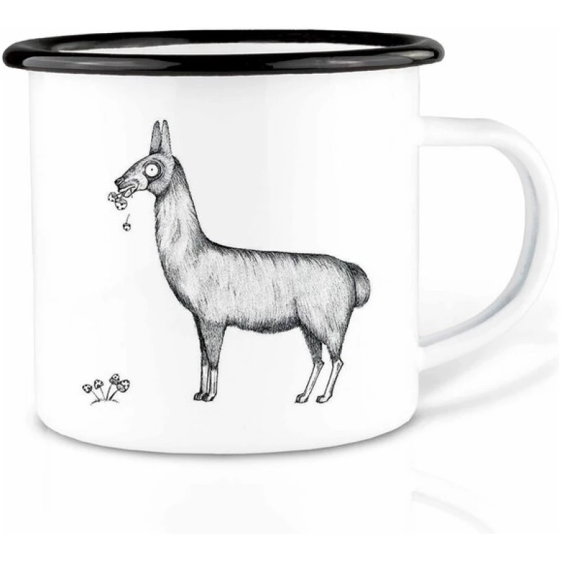 Emailletasse "Lama" von LIGARTI | 300 oder 500 ml | handveredelt in Deutschland | Cup, Kaffeetasse, Emaillebecher, Camping Becher