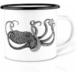 Emailletasse "Oktopus" von LIGARTI | 300 oder 500 ml | handveredelt in Deutschland | Cup, Kaffeetasse, Emaillebecher, Camping Becher