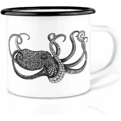 Emailletasse "Oktopus" von LIGARTI | 300 oder 500 ml | handveredelt in Deutschland | Cup, Kaffeetasse, Emaillebecher, Camping Becher