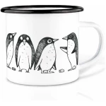 Emailletasse "Pinguin Lovestory" von LIGARTI | 300 oder 500 ml | handveredelt in Deutschland | Cup, Kaffeetasse, Emaillebecher, Camping Becher