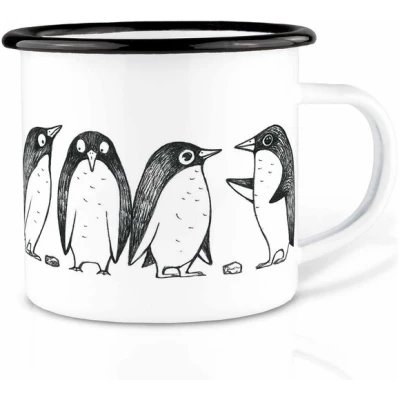 Emailletasse "Pinguin Lovestory" von LIGARTI | 300 oder 500 ml | handveredelt in Deutschland | Cup, Kaffeetasse, Emaillebecher, Camping Becher