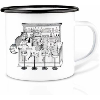 Emailletasse "Tierbar" von LIGARTI | 300 oder 500 ml | handveredelt in Deutschland | Cup, Kaffeetasse, Emaillebecher, Camping Becher
