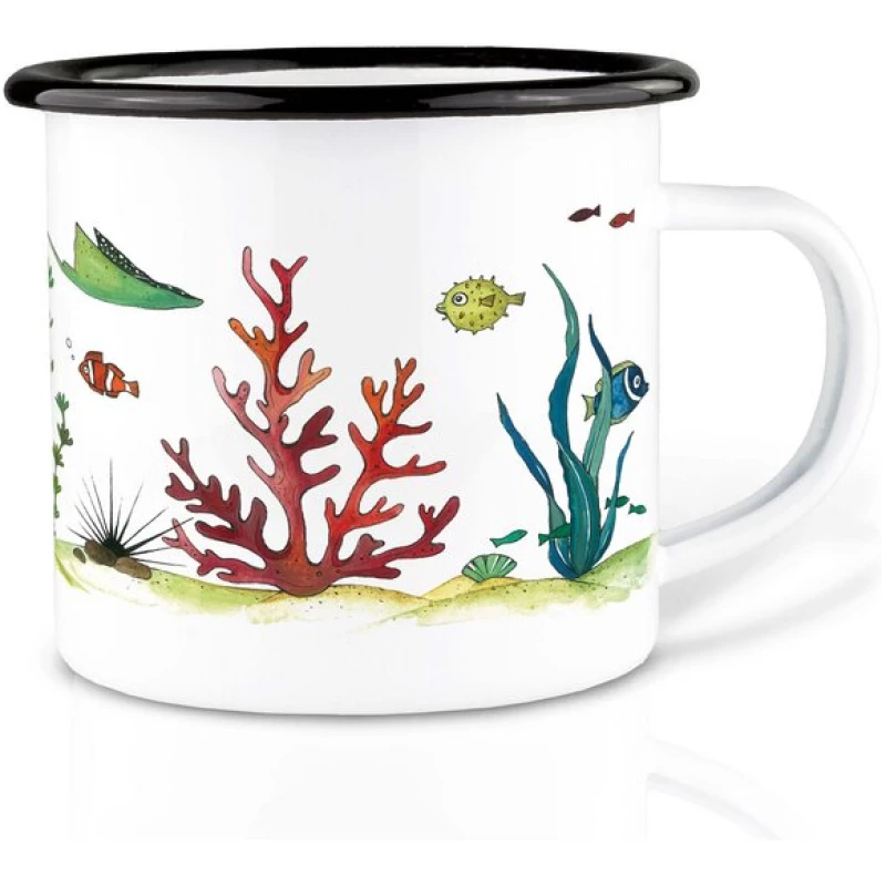 Emailletasse "Unterwasserwelt" von LIGARTI | 300 oder 500 ml | handveredelt in Deutschland | Cup, Kaffeetasse, Emaillebecher, Camping Becher