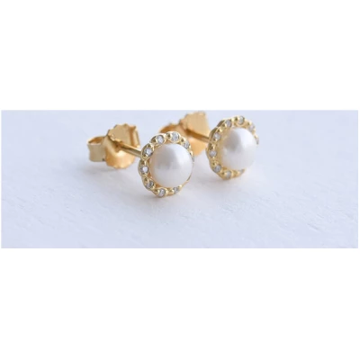 Eppi Silberne Halo-Ohrringe mit Diamanten und Perlen Arabella