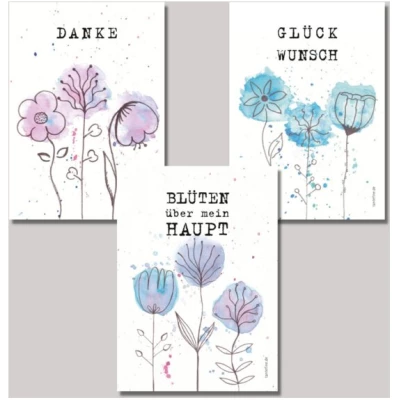 Fines Papeterie Postkarten Set mit Blumen und Blüten