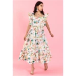 Floral Tiered Maxi Dress Ruffle Shoulders