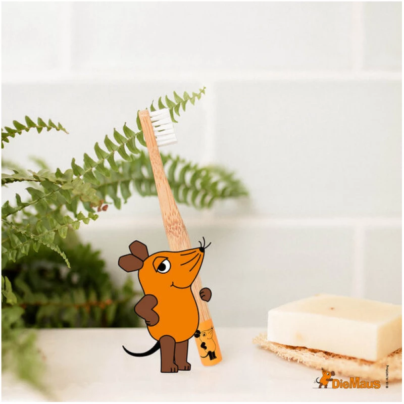 HYDROPHIL Kinder Maus Zahnbürste aus Bambus | extra weich | orange