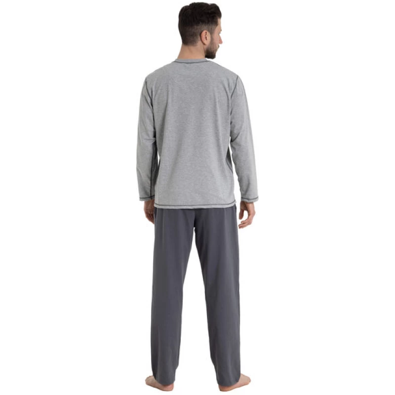 Haasis Bodywear Herren Pyjama lang Rundhalsausschnitt, Single Jersey, Bio Baumwolle