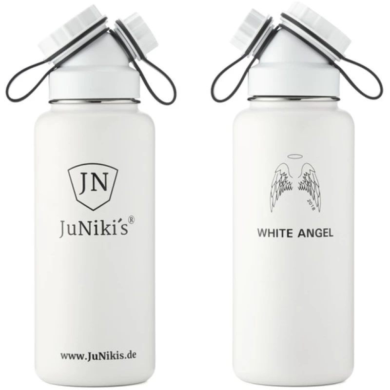 JN JuNiki's Exklusive JuNiki's Trinkflasche XL aus Edelstahl Vakuum-isoliert 1L/32oz - limitierte Sonderedition "White Angel"