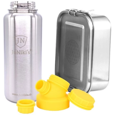 JN JuNiki's Set "Blume des Lebens": Lunchbox + 1 Liter isolierte Edelstahltrinkflasche