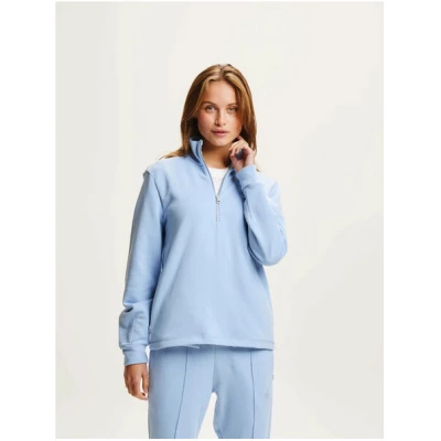 KnowledgeCotton Apparel Damen Sweatshirt mit Stehkragen und Zipper "HIGH NECK SWEAT" aus Biobaumwolle - Chambray Blue, GOTS zertifiziert