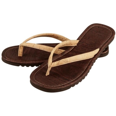 Kork-Deko Flip Flops für Herren | Zehentrenner aus Kork - braun mit hellem Riemen - Gr. 39-45