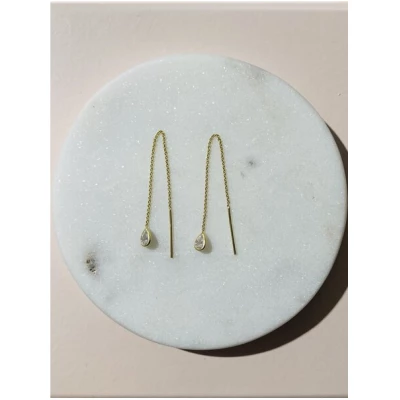 LUXAA Puristischer Ketten-Ohrring mit Stein aus 925er Sterling Silber - Gold