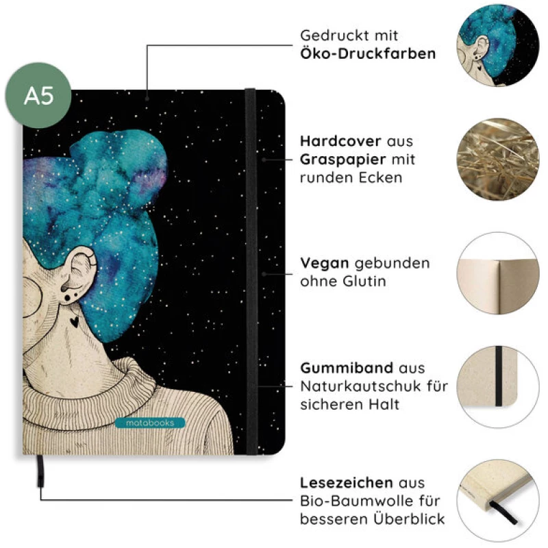Matabooks Nachhaltiges Notizbuch A5 - Nari "Blue Starry Sky"