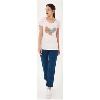 ORGANICATION Garment Dyed T-Shirt aus Bio-Baumwolle mit Vogel-Print