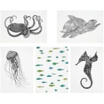 Postkarten 5er-Set "Meerestiere" von LIGARTI | aus Bambuspapier | nachhaltige Geburtstagskarten | Grußkarten