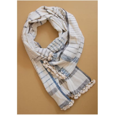 Raani Handgewebter Schal aus Bio Baumwolle grau weiß gestreift