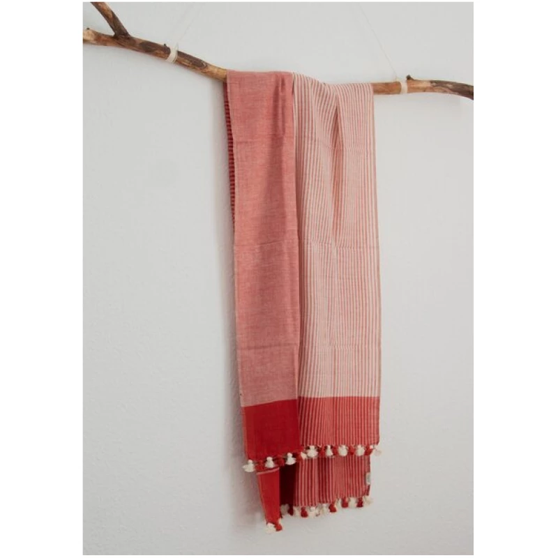 Raani Rot Weißer Schal aus Bio Baumwolle