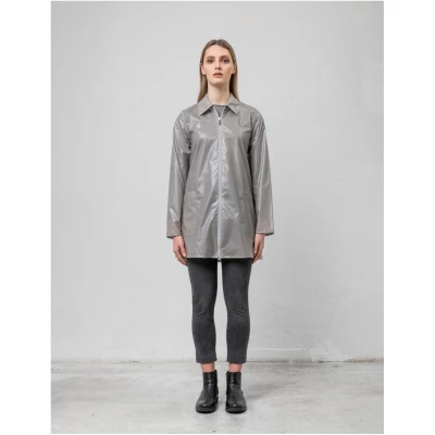 Rain Jacket Women Grey - With Collar
