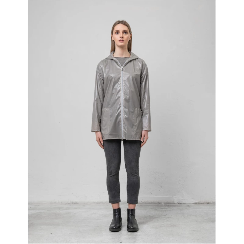 Rain Jacket Women Grey - With Hood