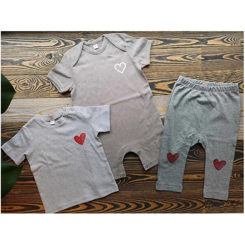 Róka - fair clothing Baby Set 12-18 Monate - Strampler, T-Shirt und Hose "Herz"