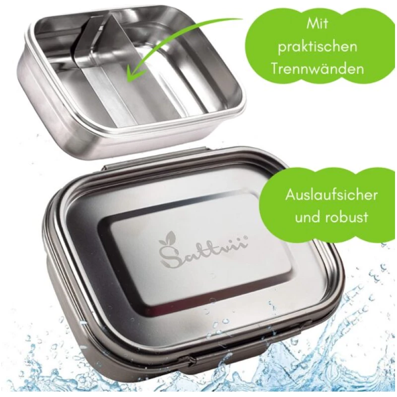 Sattvii® Klimaneutrale Edelstahl Brotdose | Lunchbox | Bento Box mit Trennwänden
