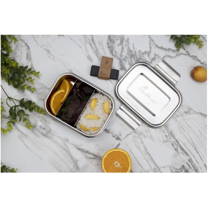 Sattvii® Klimaneutrale Edelstahl Brotdose | Lunchbox | Bento Box mit Trennwänden
