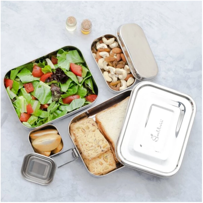 Sattvii® Klimaneutrales Edelstahl Bento Box Set | Brotdose | Lunchbox mit Mini-Behälter